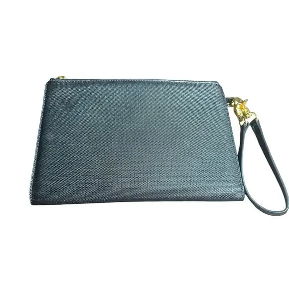 Dagne Dover Clutch Black Gold-Tone Hardware with Wrist Strap large wristlet - Picture 4 of 10